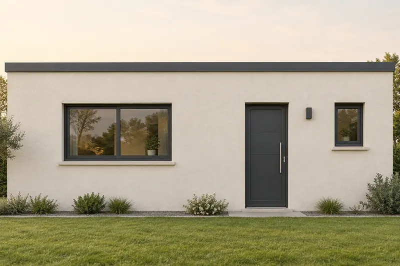 Side view of a house with an almost flat roof