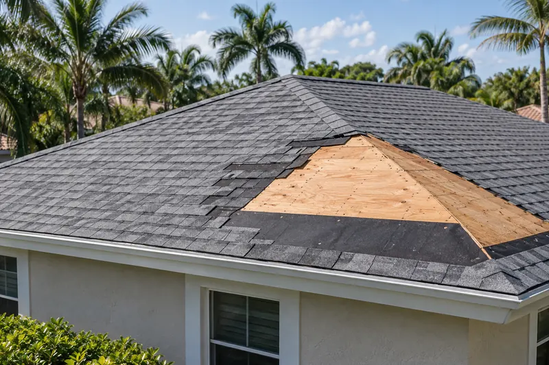 Old shingles removed to reveal the roof deck